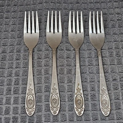 T & N Stylecraft Salad Forks Set Of 4 Victorian Rose Vignette Stainless Flatware - Image 1 of 4