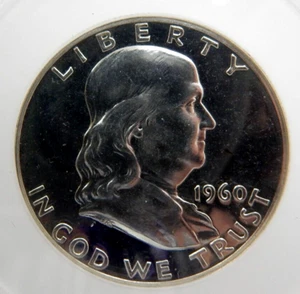 1960 50C FRANKLIN HALF DOLLAR PROOF/CAMEO, SEGS GRADED IN CASE - Picture 1 of 10