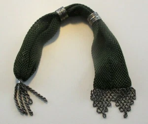 Antique c1840s Victorian Misers Coin Purse Cut Steel Beaded Green Crochet Bag - Picture 1 of 12