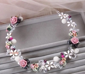 Stunning Bridesmaids Bridal Flower Rose Pearl Multicolour Hair Piece Tiara - Picture 1 of 6