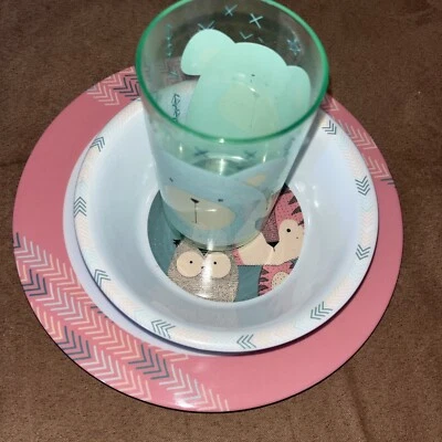 3Teiliges Kinder Ess Geschirr Set mit Nordic Crew Motiv - Teller/Schüssel/Becher - Bild 1 von 4