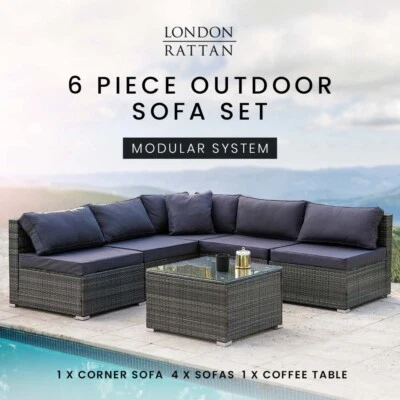 LONDON RATTAN 5 Seater Outdoor Lounge Setting Furniture Wicker Sofa Modular Set - image 1 of 4