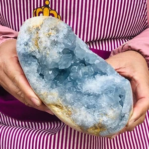 5.45 LB Natural Blue Celestite Crystal Geode Cave Mineral Specimen - Madagascar - Picture 1 of 12