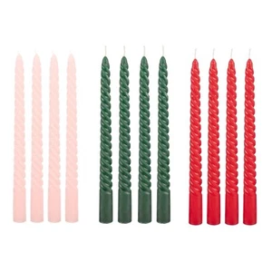 4 Tall Swirl Twisted Dinner Table Candles Church Home Wedding Decor Green Red - Picture 1 of 7