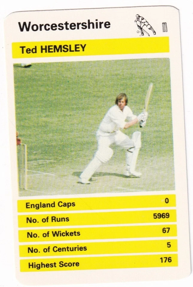 1978 Cricket Card TED HEMSLEY * WORCESTERSHIRE - image 1 of 1