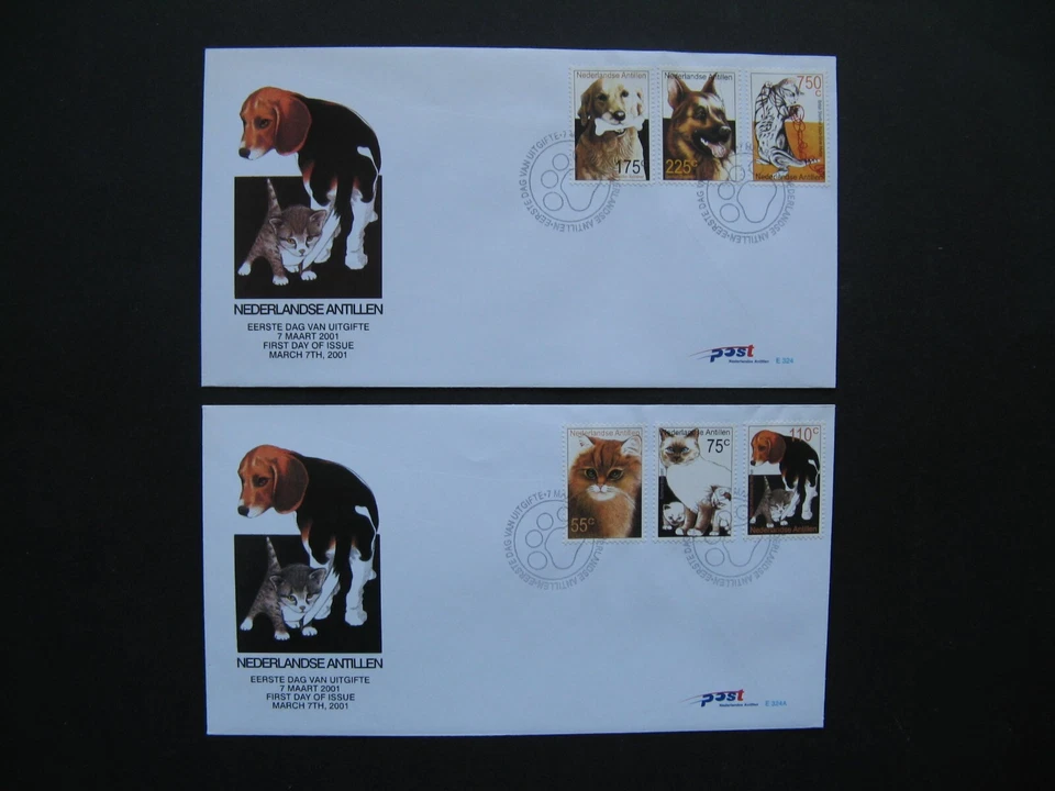 NETHERLANDS ANTILLES, 2x cover FDC 2001, dogs cats - Image 1 of 1