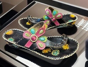 Woman’s Multicolored L’ARTISTE Brown Leather Sandals By SPRING STEP SIZE 8 - Picture 1 of 9