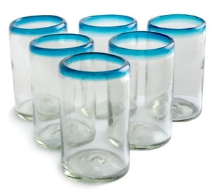 Orion Mexican Glassware Turquoise Rim 16 oz Tumbler - Set of 6 - Bild 1 von 8