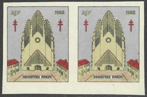 Denmark DJF 1952 IMPERF PAIR Danish Local  Xmas TB Charity Seal VF-NH - Picture 1 of 2