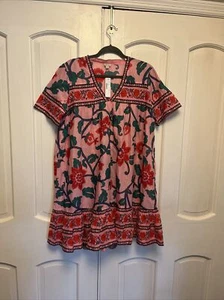 J.Crew Med V-neck tunic dress floral block print Item AO981 Pink Red Green NWT - Picture 1 of 6