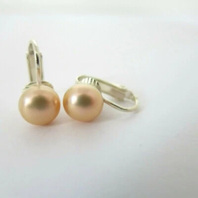 Ohrclips Clips mit echten Perlen 8,5 - 9mm in Apricot versilbert nickelfrei - Bild 1 von 4