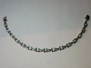 .925 Sterling Silver Aquamarine Oval cut Bracelet 7.5" - Picture 1 of 6