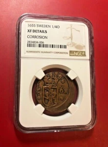 1655 SWEDEN 1/4 O NGC XF DETAILS CORROSION - Picture 1 of 2