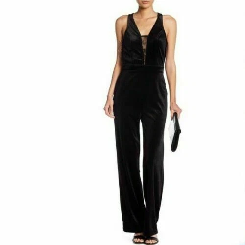 Romeo & Juliet Couture Talla S o L Negro Cruz Espalda Abierta Terciopelo Mono Pantalones B49 Foto 1 de 4