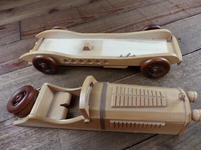 Wood Carved Replica of 1931 Mercedes Benz SSKL L'Hommes Collection 16" *PARTS - Image 1 of 4