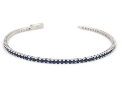 Bracelet Tennis Argent Zircon Bleu Unisexe Cadeau Unisexe Excellente Qualité - Photo 1/4