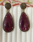 92.5 Sterling Silver Diamond & Ruby Earrings Studded Natural Ruby & Diamonds