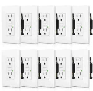 🔥10 PCS GFCI GFI Outlet 15A Safety Receptacle w/Wall Plate LED Indicator TR/WR - Picture 1 of 1