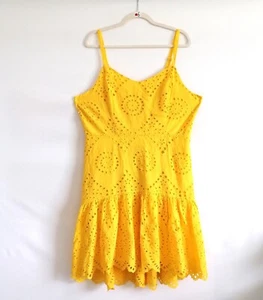 NWT Cato Womens Yellow Spaghetti Straps Eyelet Witchy Romantic Mini Dress Sz XL - Picture 1 of 7