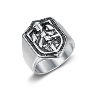 Mens Vintage Templar Knight Ring Stainless Steel Siver color Hip Hop size 7-13 - Picture 1 of 12