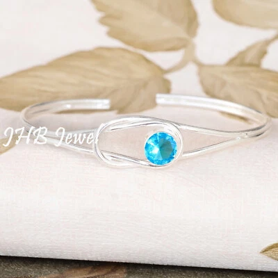 Brazalete brazalete de plata de ley 925 con piedras preciosas de topacio azul de Londres para uso en festivales Foto 1 de 4