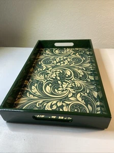MICHEL DESIGN WORKS DECOUPAGE SERVING VANITY TRAY 12.75x7.75” Green Floral - Picture 1 of 9