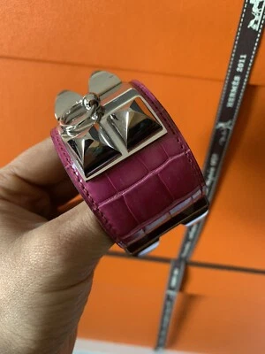 HERMÈS Collier De Chien Alligator Croco Fuchsia Palladium Armband S Pink - Bild 1 von 3
