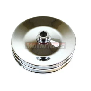 Chrome GM Double 2 Groove Power Steering Pump Pulley Key Way SBC BBC 350 454 - Picture 1 of 1