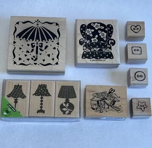 Rubber Stamp Lot Chair, Umbrella, Lamp, Buttons, Sewing Basket Stampin Up - Picture 1 of 3