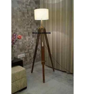 Retro Antique Brown Floor Wooden Tripod For Shade Lamp Lighting Without Shade - Picture 1 of 6