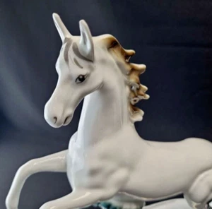 Vintage White Horse Rearing Figurine 9" Tall White Glazed Ceramic Stallion - Picture 1 of 11