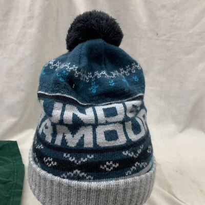 vintage stocking hat 1970 1980s ski retro tuque Beanie Under Armour Teal Gray - Image 1 of 4