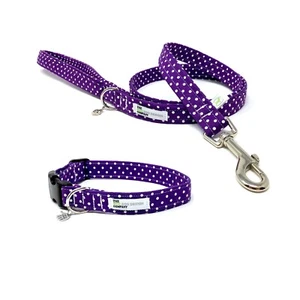 Purple Polka Dot Dog Collar and Optional Matching Lead Set - Picture 1 of 6
