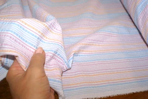 1m x 1.54m Baby Pink & Blue Stripe Cotton / Sear Sucker Cotton Fabric. - Picture 1 of 3