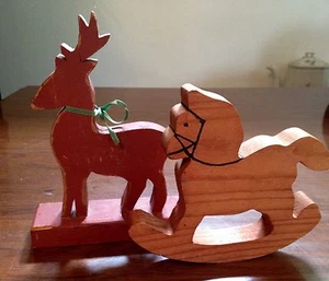 Antique Toy Wood Animals - Reindeer & Rocking Horse - Handmade Eastern PA - Picture 1 of 8