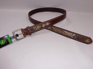 NWT JOHN DEERE CAMOFLOUGE LEATHER CASUAL WORK BELT SZ 46 BROWN - Picture 1 of 8