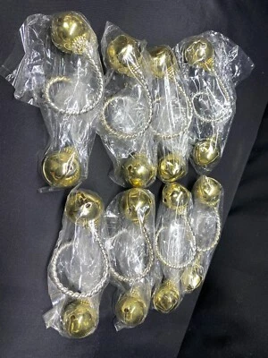 NEW !! Set of 8 ~ Silver / Gold "JINGLE BELLS"  Napkin Rings / Holders ~  5 1/2" - Image 1 of 4