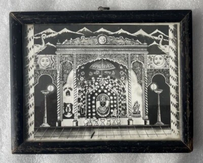 Antiguo Dios Indio Shree Badrinath ji Estampado Blanco y Negro Enmarcado en Madera Raro Foto 1 de 4
