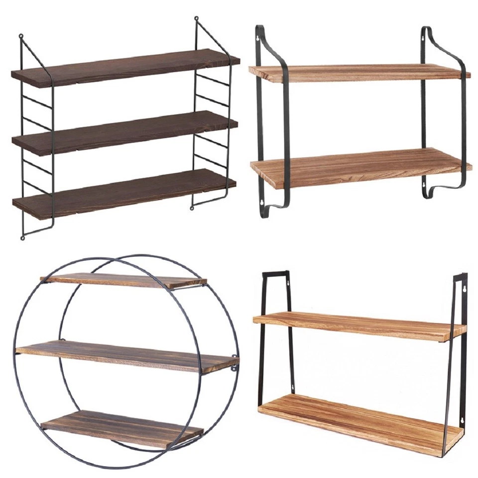 Wandregal Hängeregal Bücherregal Küchenregal Holz/Metall Vintage Regal Variation - Bild 1 von 1