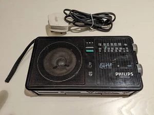 PHILIPS Vintage Radio Portable 80s 90s 3 Band Black with uk power lead good cond - Picture 1 of 20