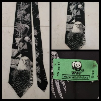 Corbata de seda águila calva World Wildlife Fund--de colección negra/blanca llamativa Foto 1 de 4