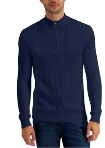 Club Room Mens Navy Blue Ribbed Knitted 1/4 Zip Winter Sweater Pullover Size 2XL - Picture 1 of 8