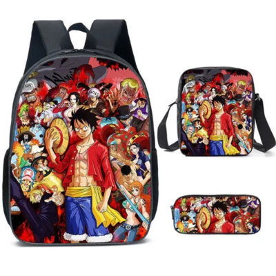 3Pcs Anime ONE PIECE Kids Boys School Bag Backpack Lunch Bag Pencil Case Gift - image 1 of 4
