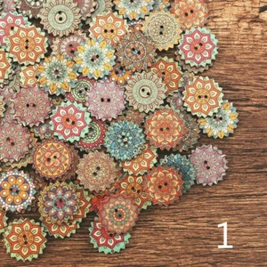 100pcs Wood Buttons Ethnic Floral Vintage Sewing Craft 2 Hole DIY 20/25mm - Picture 1 of 20