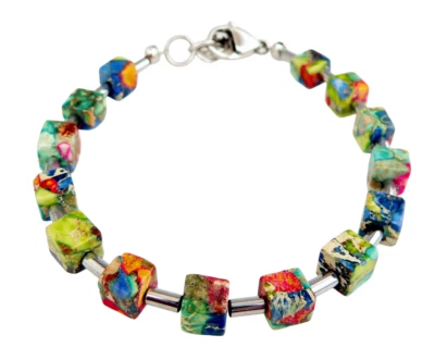 Armband Würfel Cube Schmuck-, Edelstein Sediment Jaspis multicolor bunt  213l - Bild 1 von 4