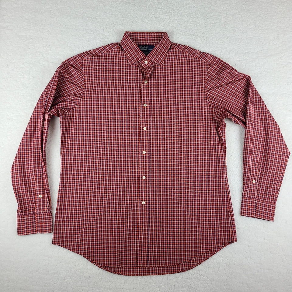 Camisa de vestir Polo Ralph Lauren para hombre XL roja azul regente ajuste personalizado abotonada de colección Foto 1 de 4