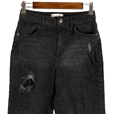 SO womens wide leg super high rise jeans size 5 stretch charcoal wash distressed - Image 1 of 4