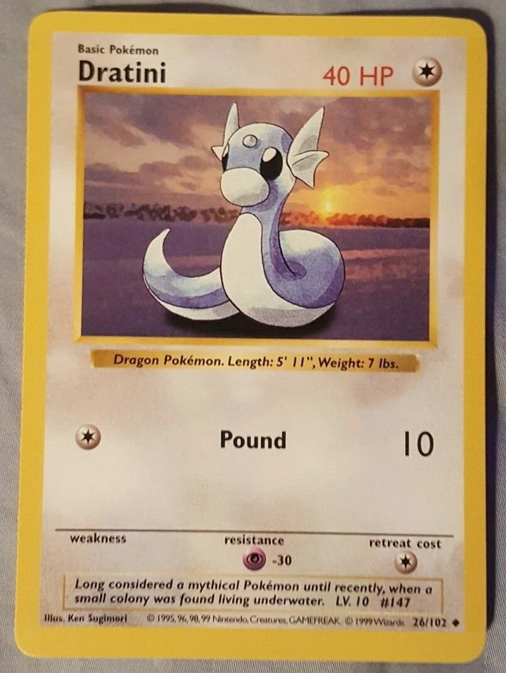 Miscut Pokemon Shadowless Base Set Dratini 26/102 NM Unplayed OC Off Center - Image 1 of 1