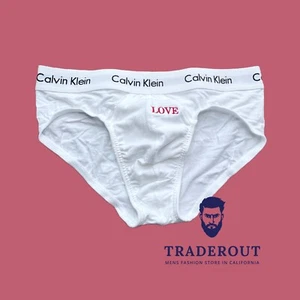 Valentine’s Love custom embroidery Mens white cotton stretch hip brief underwear - Picture 1 of 7