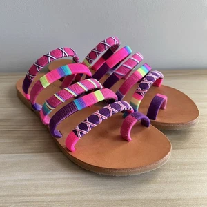 LE POM POM 40 US Size 9 Vicky Strappy Sandals Rainbow Thread Thong Slides Greece - Picture 1 of 22